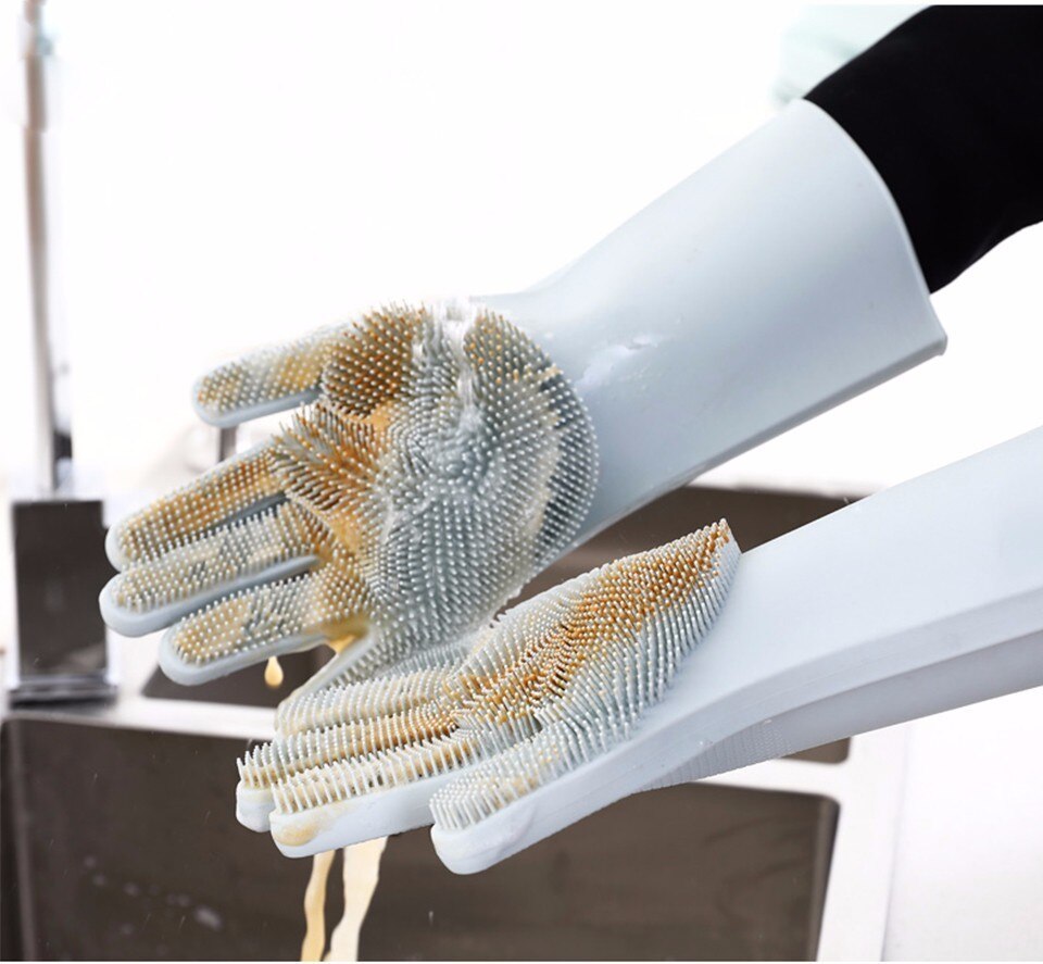 Guantes para cepillar un par de guantes de limpieza de lavavajillas HKML guante mágico de goma para lavado estropajo para el hogar herramienta de limpieza de cocina Scr