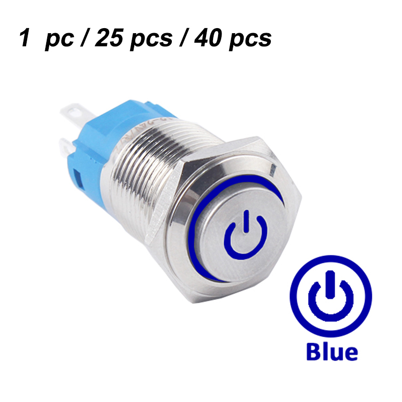 16mm hoch heilen Metall Drücken Druckschalter 12V 24V momentan Energie LED Wasserdicht Glocke Ring Auto Motor- 1Nein 3V: 3XL / Grau / 12V
