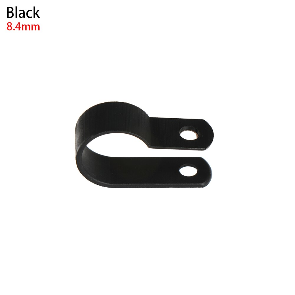 100 stk/parti plastik p-clips sorte slangefastgørelser kabel holdbare r-type nylon kabel klemme montering fix hardware elektriske fittings: 8.4mm sorte