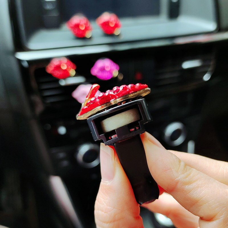 Red Diamond Lipstick Car Air Conditioner Outlet Aromatherapy Clip Red Lips Car Accessories Interior Woman Perfume Air Freshener