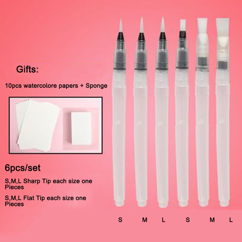 6 size Watercolor Brush Pen Fountain Pen Set Calligraphy Brush Pen Art Craft Supplies Office School Painting Writing Tools: 6pcs Set