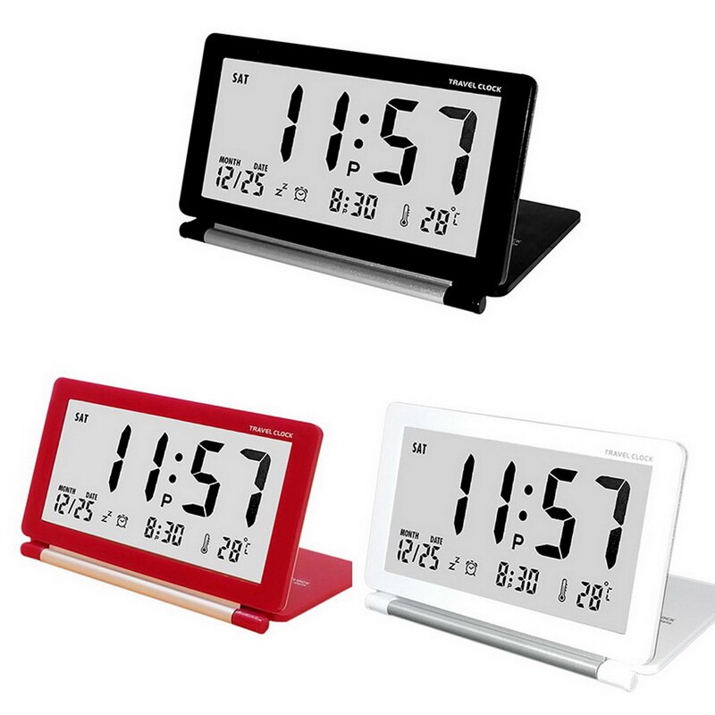 Elektronische wekker reisklok tafelklok multifunctioneel stil lcd digitaal groot scherm opvouwbaar led snooze-functie 62