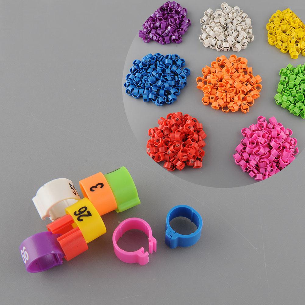 Anillos Clip bandas para las piernas púrpura 100 Uds aves pájaro pato Gadget mascota Suministros 1-100 numerado gallina paloma pollitos mascotas 10,5mm loro