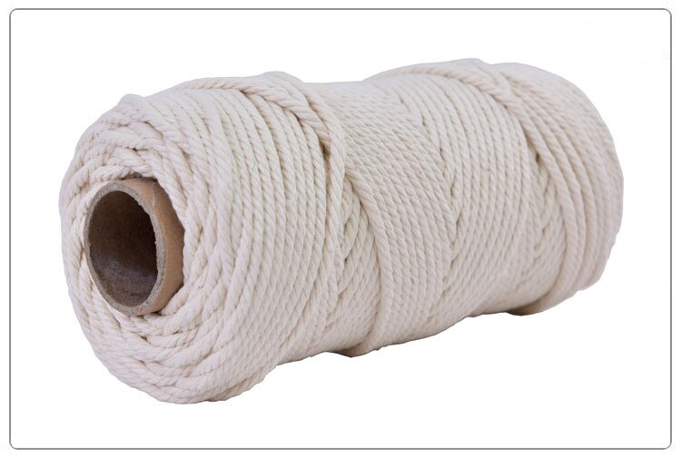 4mm 100%  bomuldssnor farverig reb ledning beige snoet håndværk macrame snor gør-det-selv bryllup hjem tekstil dekorative forsyning 100m: Beige