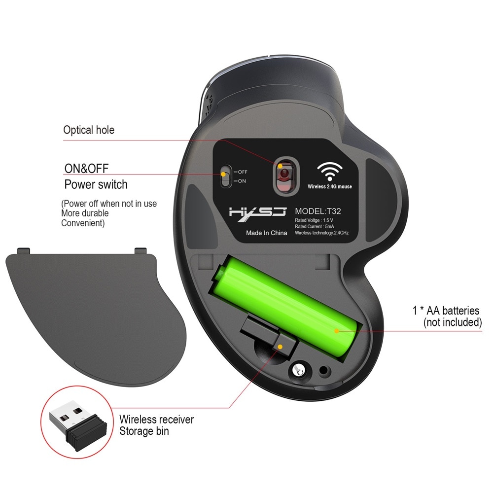 Kuwfi sem fio mouse 2019 novo vertical gaming mouse 6 botões 800 -- 2400dpi ergonômico vertical mouse roda lateral para pc/portátil