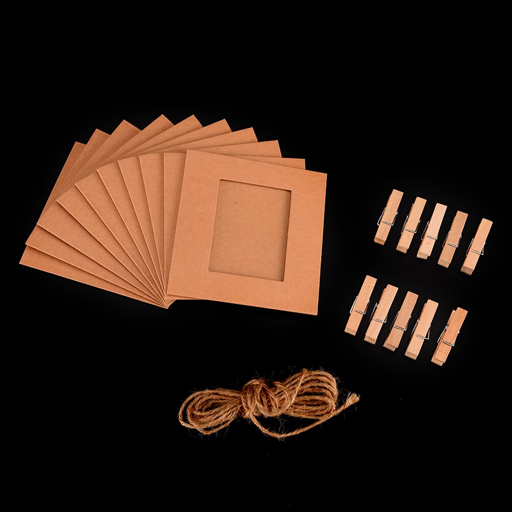 10 Set Vintage Paper Photo Frame DIY Wall Picture Hanging Album Rope Clip Home Clips