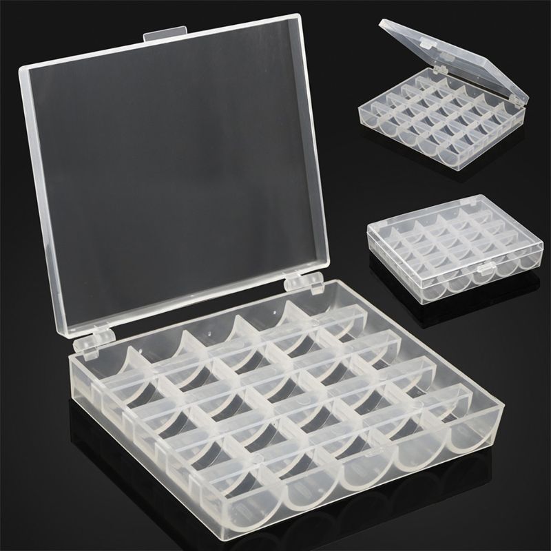 25Pcs Plastic Coil Empty Bobbins Sewing Machine Spools Home Tools Accessories with Clear Transparent Storage Case Box L93F