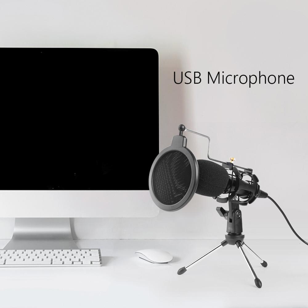 USB Microphone Condenser Wired Handheld Mic Condenser with Folding Stand Windshield for PC Chatting 170*32*32mm