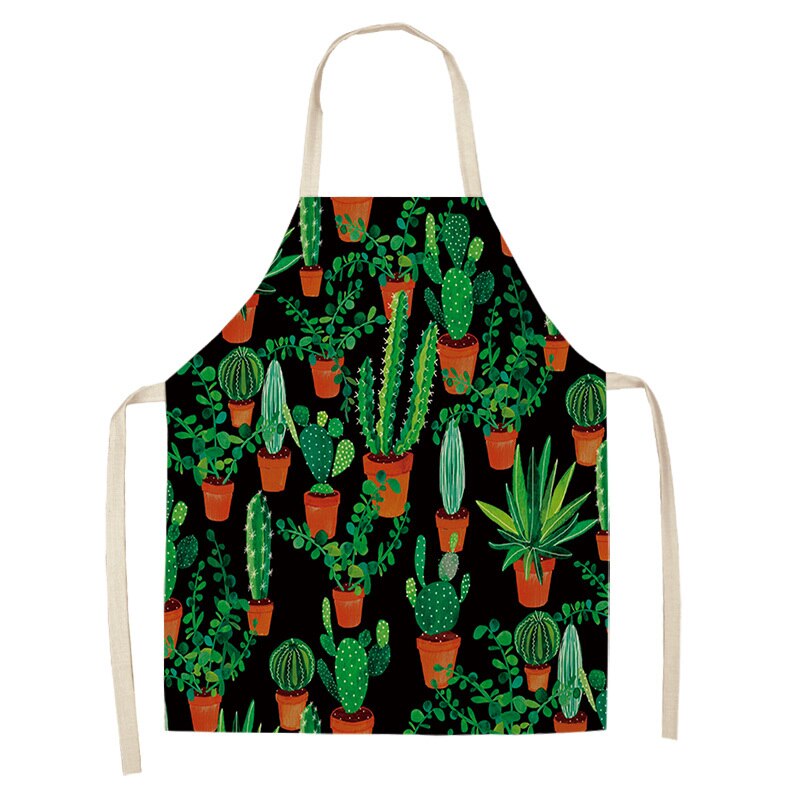 Tablier de cuisine motif Cactus pour femme, sans manches, en coton et lin, bavettes de cuisson à domicile, outils de nettoyage, 53x65cm, 1 pièce: C