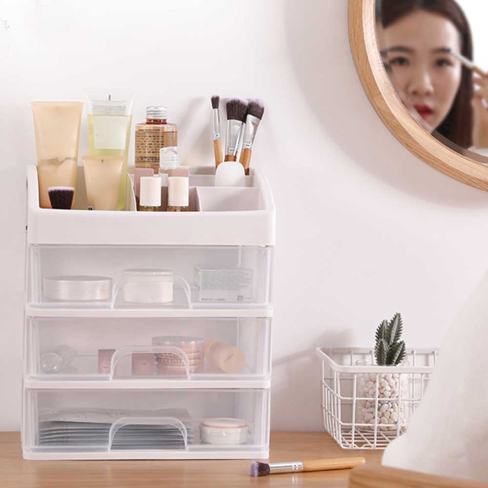Caja organizadora de brochas de maquillaje, recipiente para joyas, cajones Organizadores de maquillaje, caja de almacenamiento de plástico para cosméticos