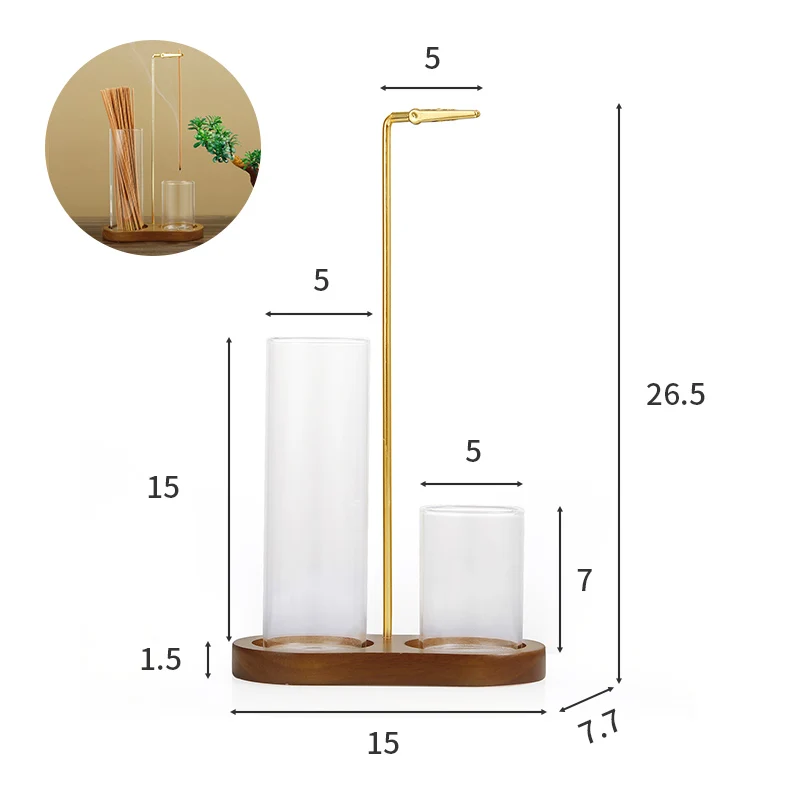 Massivt træ røgelsesbrænder gummi træ glas røgelsesbrænder simpel flyveaske sandeltræ røgelsesbrænder: Gul