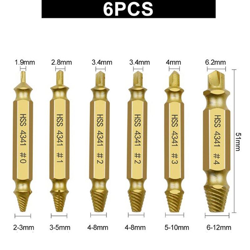 6pcs Damaged Screw Extractor Speed Out Drill Bits Removal Tool Broken Bolt Remover Deburrer