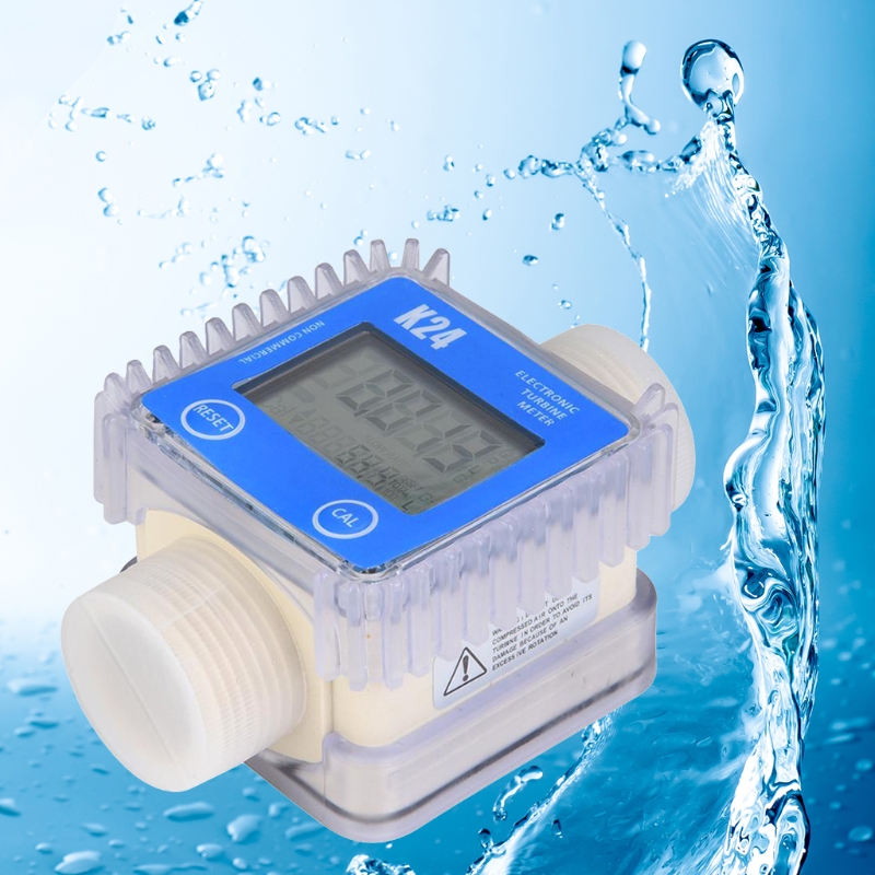 50LB LCD Fuel Flow Meter K24 Turbine Digital Die-sel Fuel Flowmeter Favorable for Chemicals Liquid Water