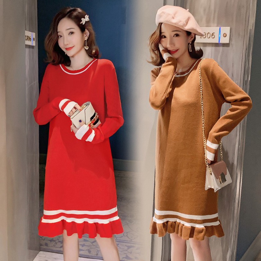 Vinterkläder plus size damtröja stickad klänning gravida kvinnor tröja koreansk gravidklänning