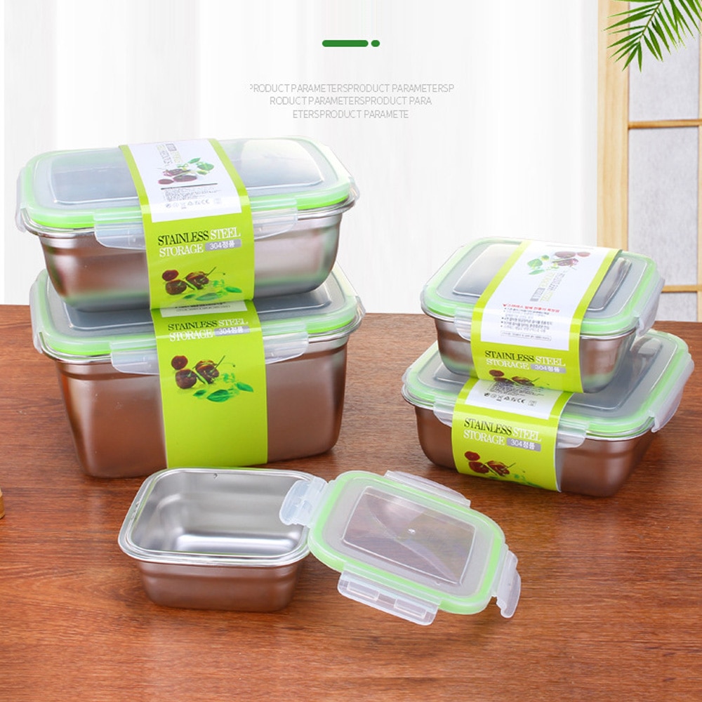 Stainless Steel Food Container Lunch Box Sealed Fresh-keeping with Lid Metal Bento Box Stock for Student Kids Dinnerware