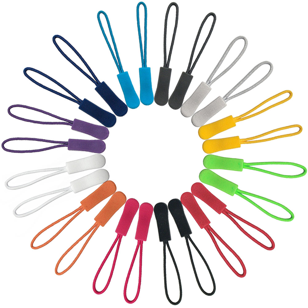 20 PCS Color Zipper Pull Puller End Fit Rope Tag Clothing Zip Fixer Broken Buckle Zip Cord Tab Clothes Suitcase Backpacks Etc...