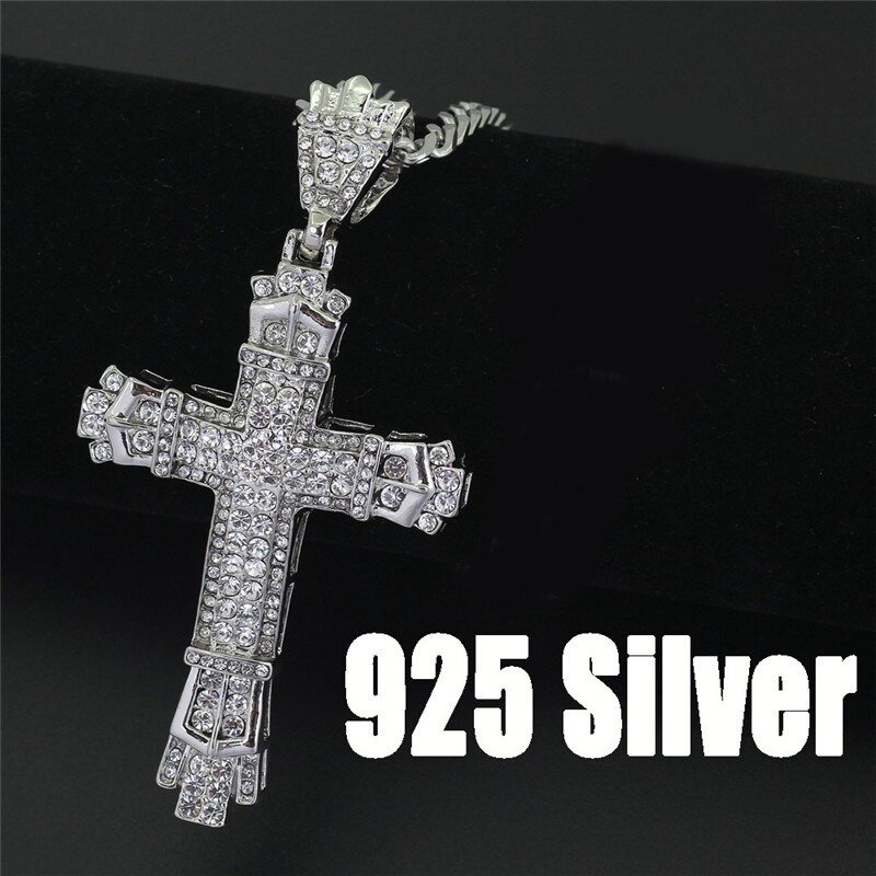 Mannen Ketting Vintage Mode Vol Strass Kruis Hanger Hip Hop Kettingen Voor Man Antieke Sieraden Goud/Zilver Kleur keten: Silver