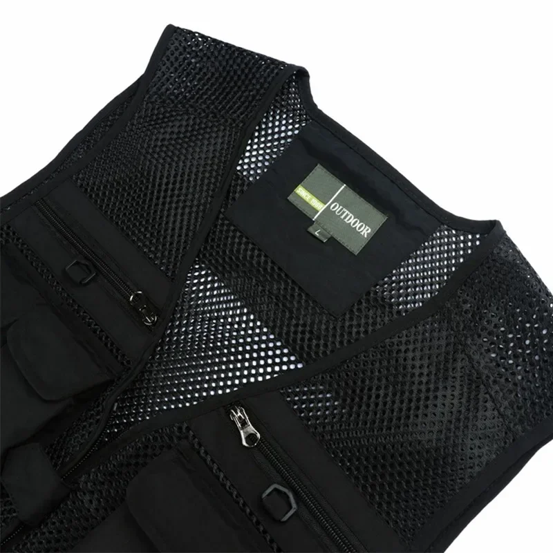 Männer draussen Angeln Weste Sommer Einfarbig Multi-Tasche lässig Gittergewebe Atmungsaktive Ärmellose Wandern Reißverschluss Jacke Vestdropshippi