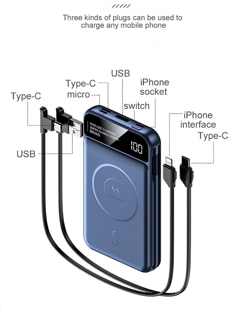 power bank10000mah telephone portable magsafe iphone 12 13 pro max wireless chargers charger carregador powerbank