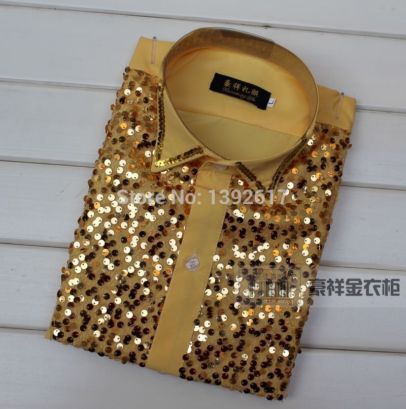 hommes paillettes noir/doré chemise de smoking chemise de smoking