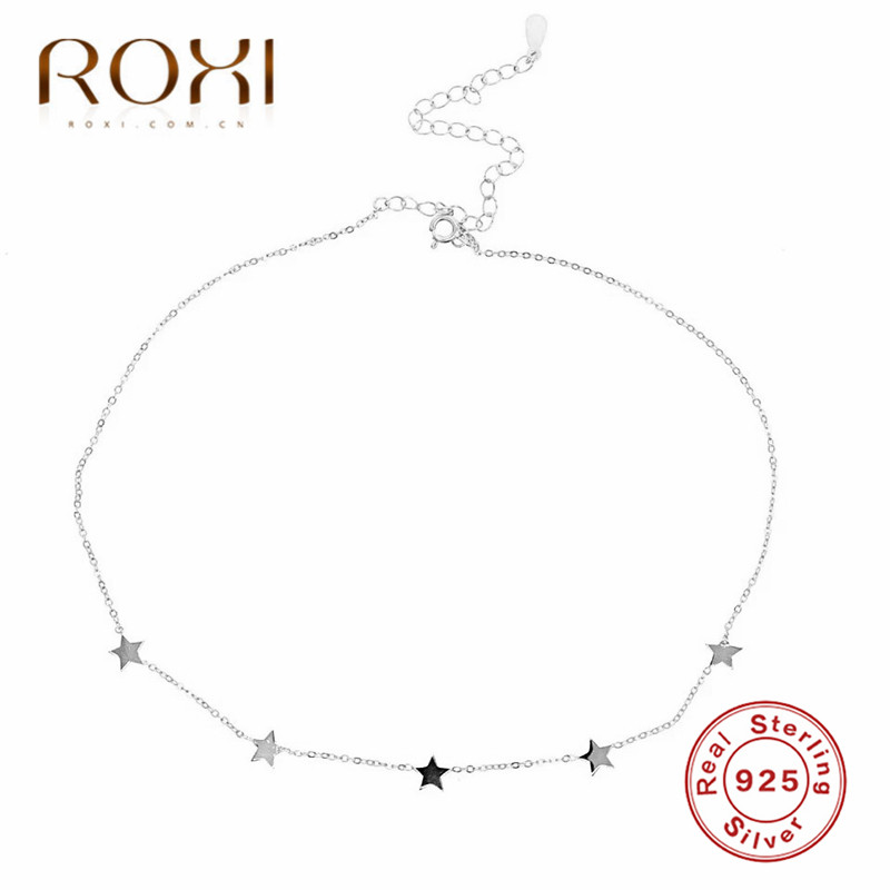 ROXI 925 srebro gwiazda uroki Chokers naszyjniki dla kobiet choker Collares biżuteria Boho malutki wisiorek w kształcie gwiazdy naszyjnik