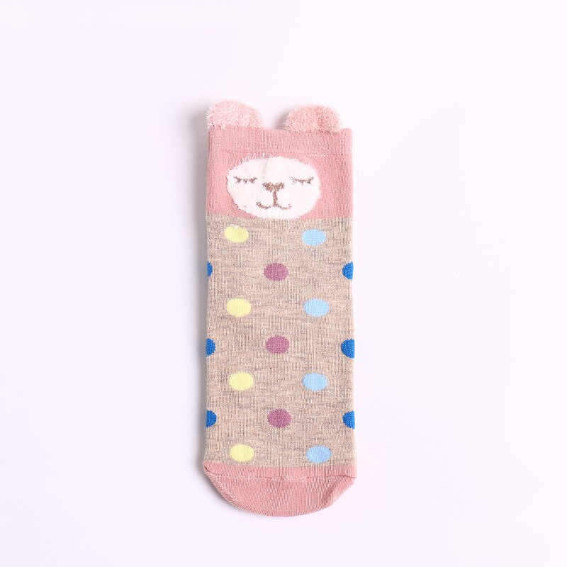 1 par anländer kvinnor bomullsstrumpor färgglada fyrkantiga söta björnöron korta strumpor fritidsdjur öron röda gril in tubstrumpor 35-40: 5