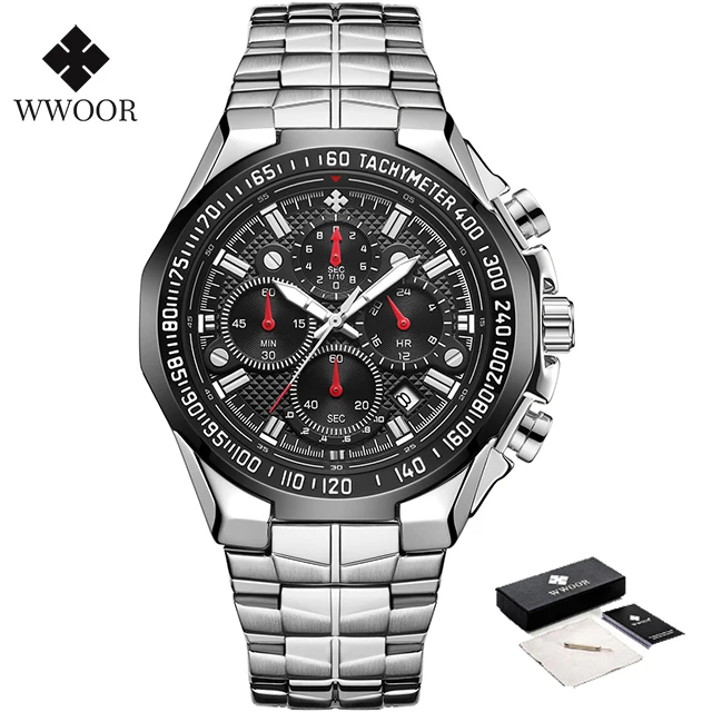 2024 WWOOR herren Uhr Top Luxus Schwarz Armbanduhr Sport Chronograph Stahl Quarz Männer Uhren Relogio Masculino: Bronze