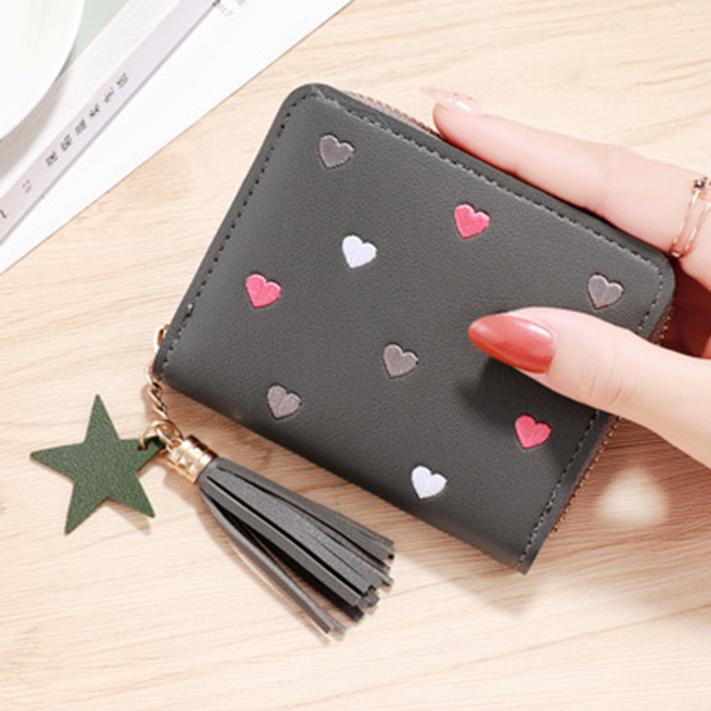 1PC Wallet Women Ladies Mini Tassel Wallets Cute Short Zipper Lovely Pu Leather Coin Purse Female Hand Wallet: light green
