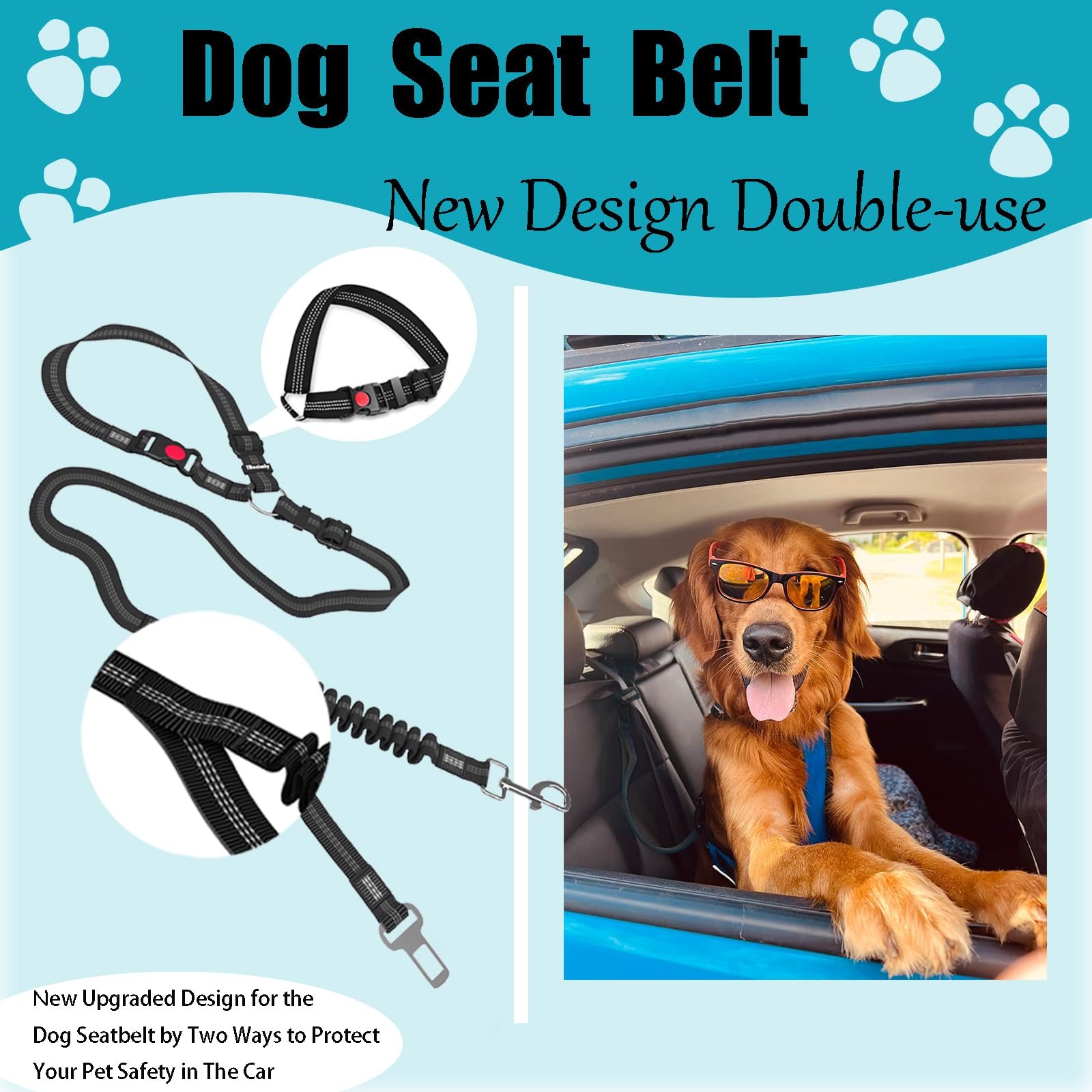 Ceinture de sécurité de voiture pour chien réglable et robuste – Grande corde de Traction pour chien en nylon rayé pour les promenades en voiture