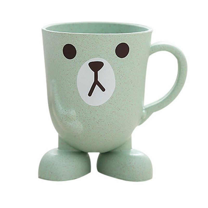 Wheat Straw Cartoon Animal Toothbrush Cup Bathroom Tumbler Mouthwash Travel Toothbrush Holder Cup Bathroom Accessories: Green