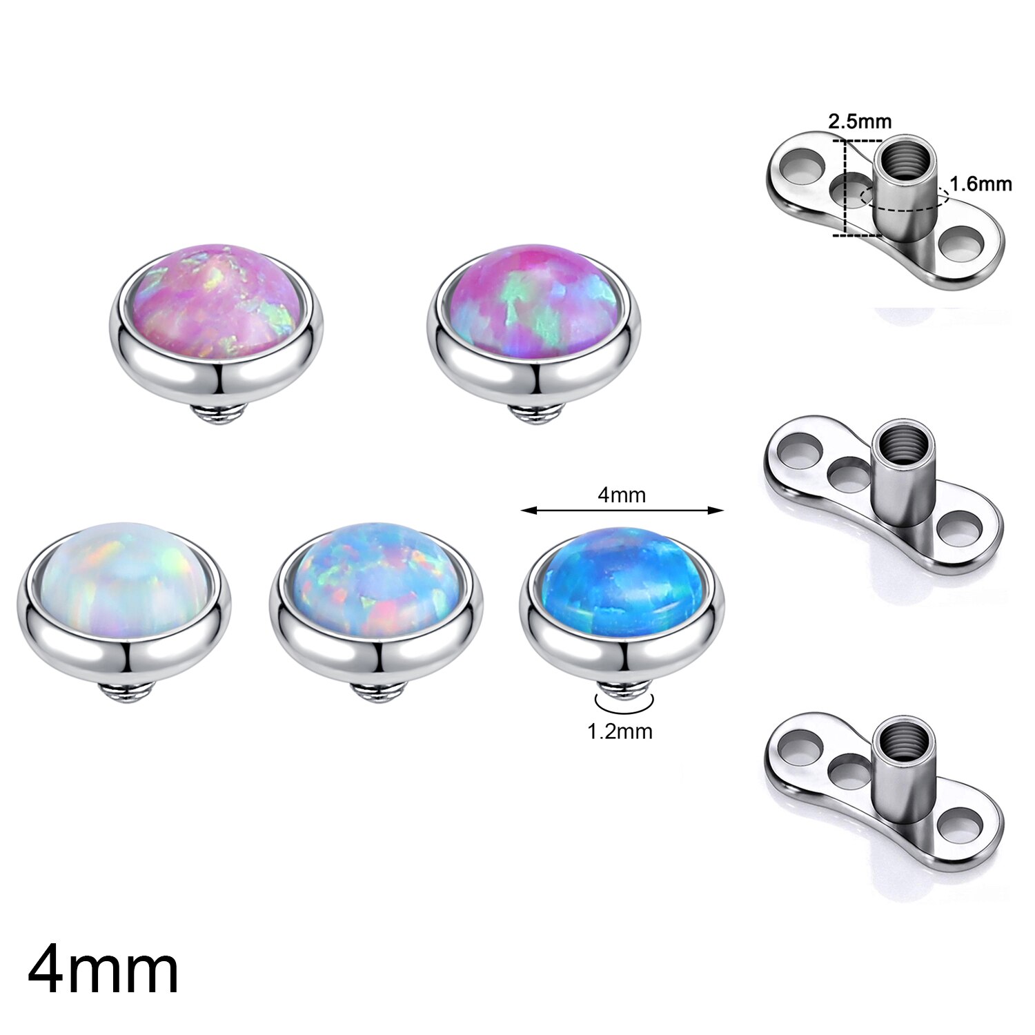ZS 1 Set 2.5/3/4MM CZ Crystal Micro Dermal Piercing Men Women Stainless Steel Dermal Anchor Surface Piercings Opal Skin Diver: Antique Gold Plated