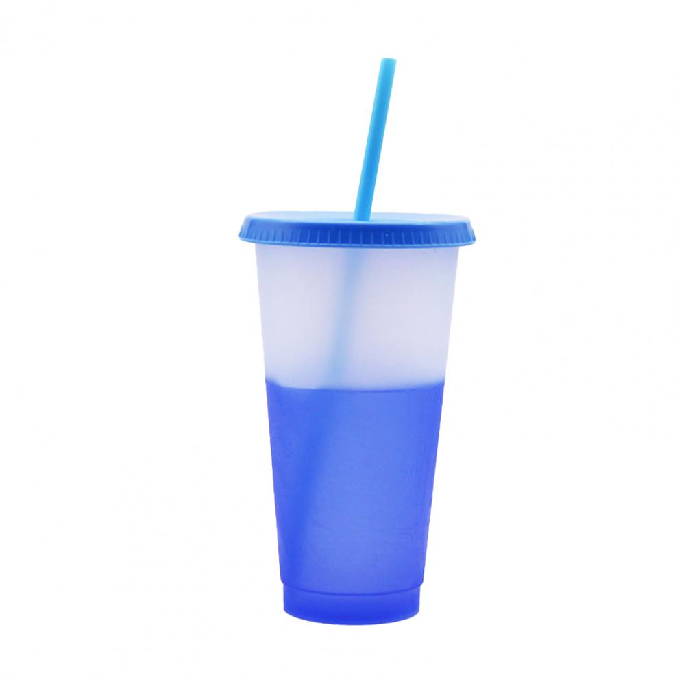 720ml Discoloration Cup Practical Straw Temperature Mug Fixed Ring Water Cup: Blue