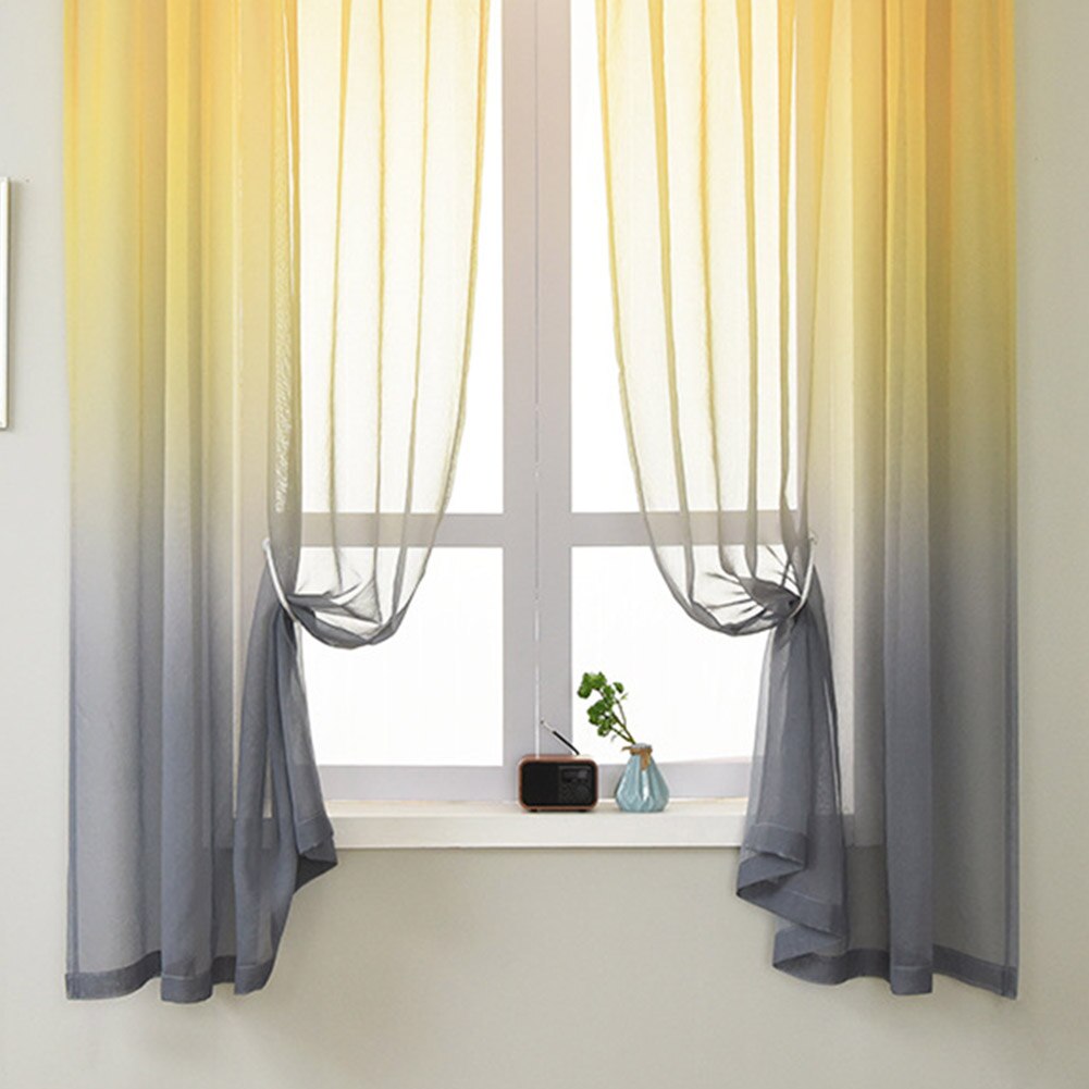 Tulle intimité cuisine dégradé couleur Voile panneau chambre Ombre drapé fenêtre rideau salon café lumière filtrage romantique: Yellow Grey / 130cm