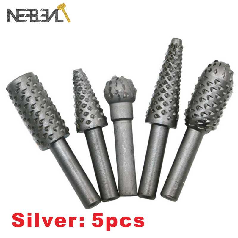 5/6pc Tungsten Carbide Milling Cutter Rotary Tool Burr Double Diamond Cut Rotary Dremel Tools Electric Grinding Metal Engraving: Silver 5pcs