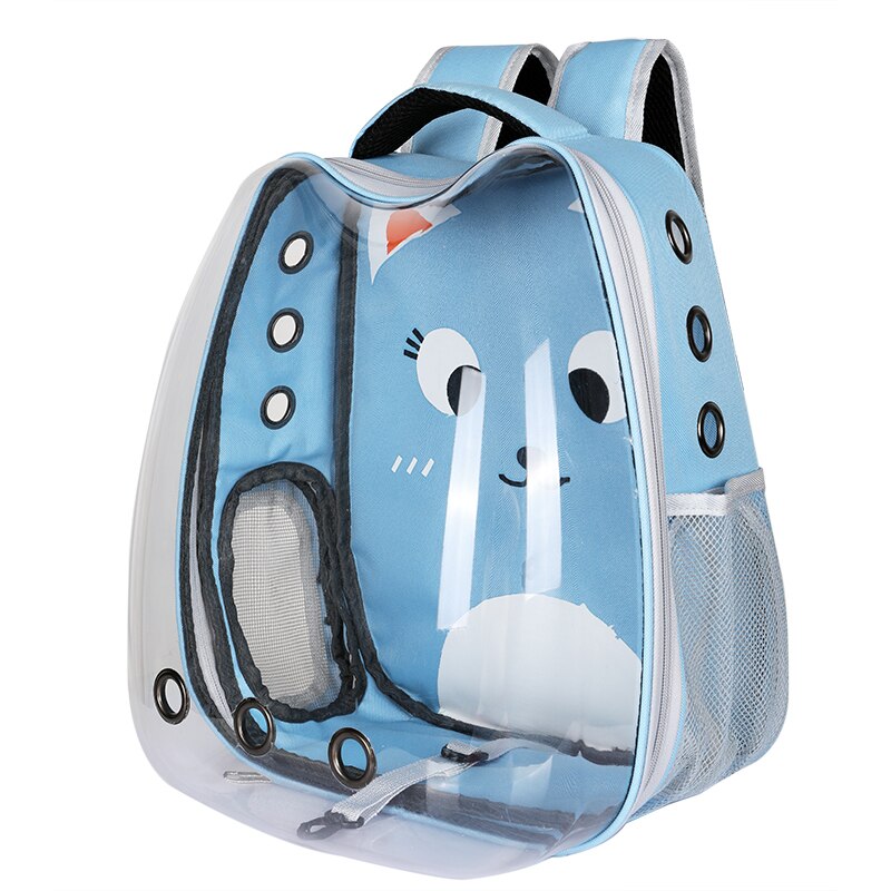 Cat Bag Breathable Portable Pet Carry Backpack Cat and Dog Outdoor Travel Backpack Transparent Cute Ear Pet Backpack Cat Bag: Sky Blue / Cat within 6.5kg