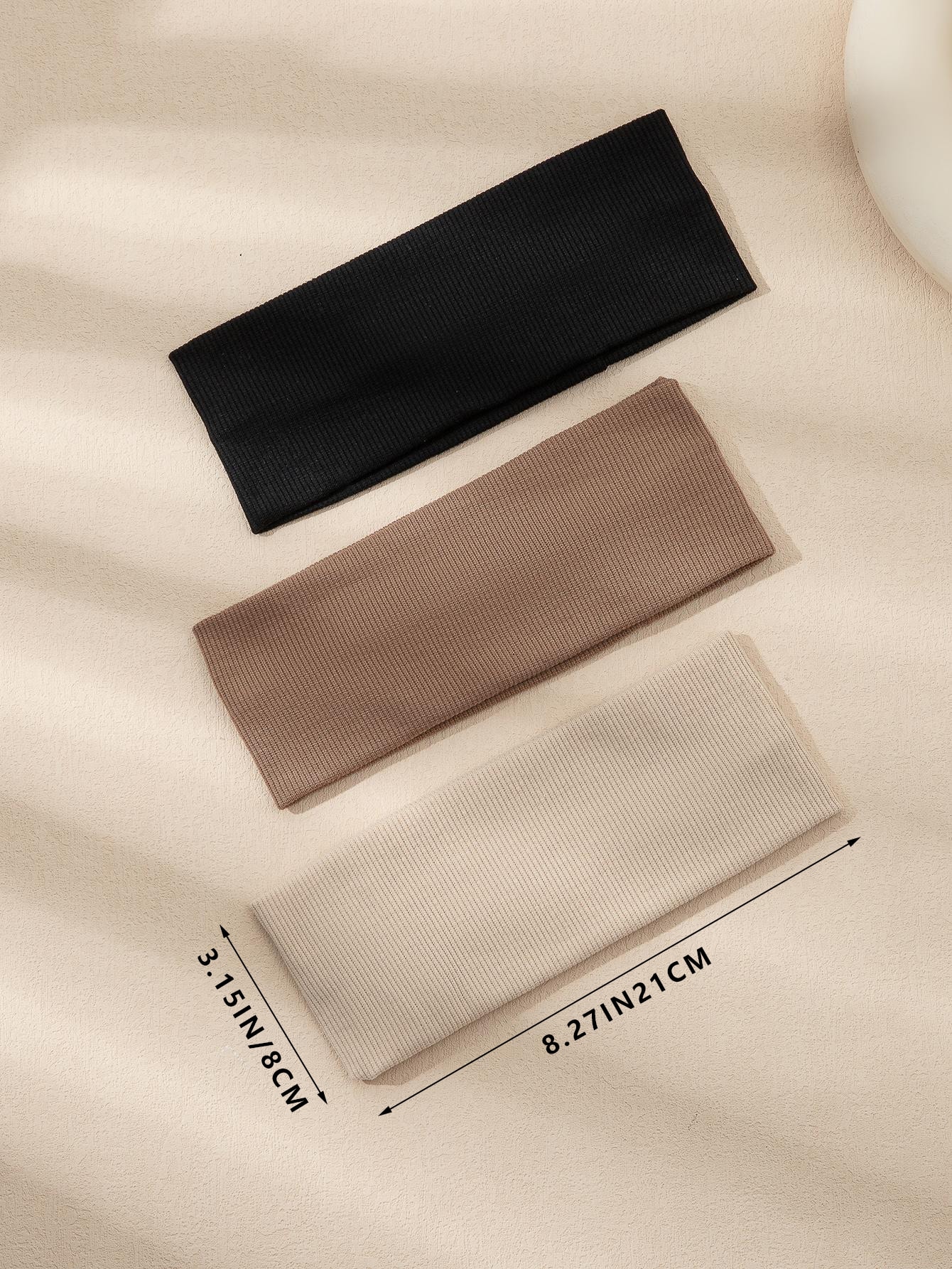 3 stk. strikkepannebånd i ensfarget farge, sklisikre, elastiske, myke stoffhårbånd til kvinner, hårbånd, hodeplaggtilbehør