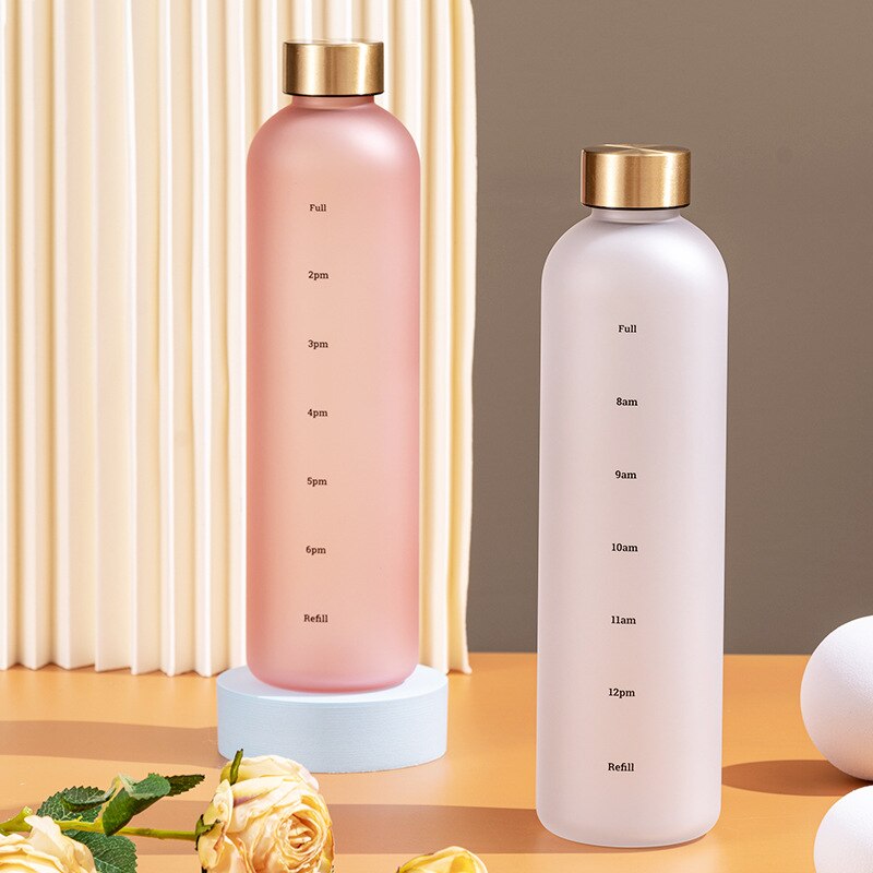 1000ML Water Bottle Plastic Water Cup Large Capacity Space Cup with Time Marker Tea Drinkware Water Bottle Kitchen Tools