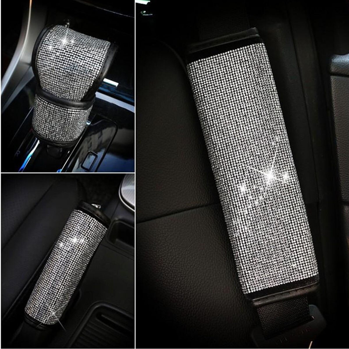 Universel voiture étincelle Bling strass intérieur volant couverture Console centrale coussin appuie-tête oreillers Auto accessoire ensemble