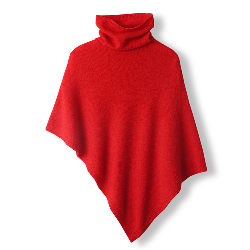 100% Merino Wool Knitted Shawl Cape Knitted Soft Warm Wollen Irregular Cloak Batwing Sleeve Loose Turtleneck Pullover Pashmina: Red