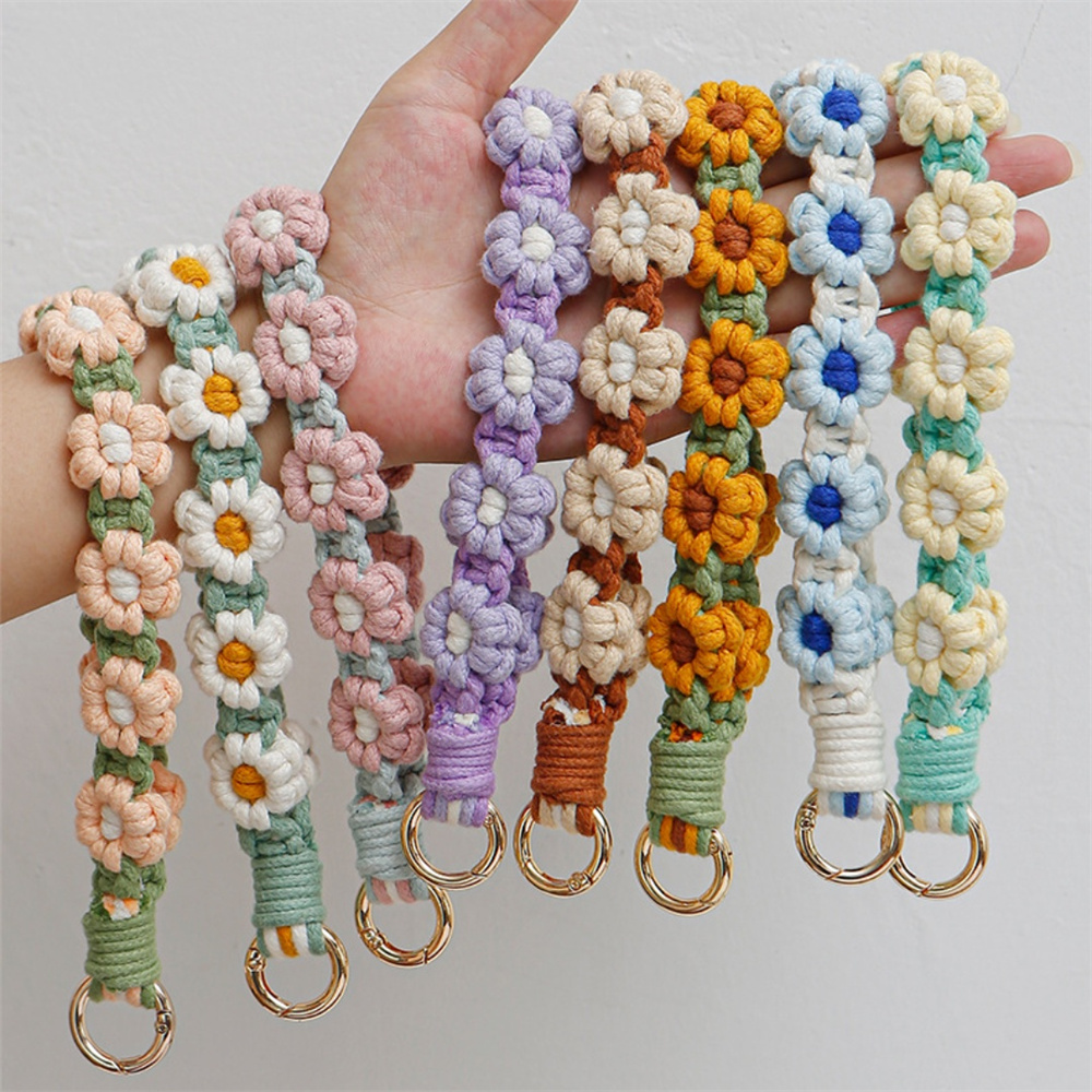 Cordão de Flor de Margarida em Crochê, Alça de Pulso Antiperda para Telefone, Mulheres e Meninas, Pingentes para Bolsa Feitos à Mão, Porta-chaves, Presentes