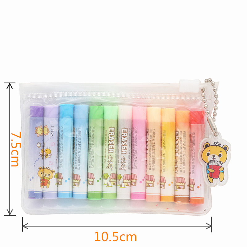 12PCS a set eraser pvc bag packing student pencils erasers Wipe clean school kids learning