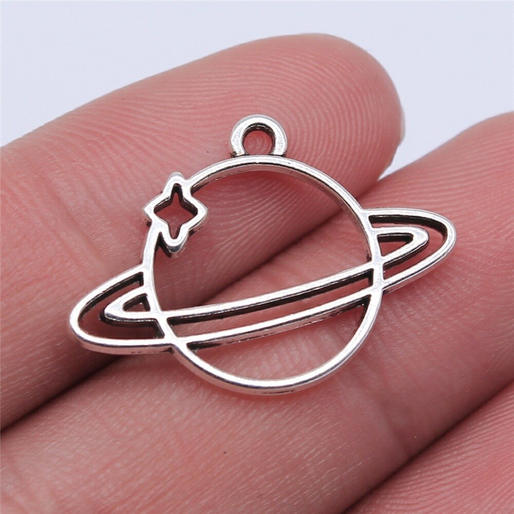 20pcs Saturn Planet Spark Star Solar System Saturn Universe Planet Charms For Jewelry Making: 27x19mm-Silver