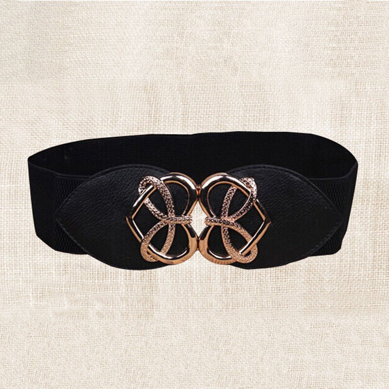 21 types Women Elastic Wide Belt Thick Vintage Totem Print Stretch Leather Waist Belt For Dress Corset Cinch Waistband Z30: Black Heart