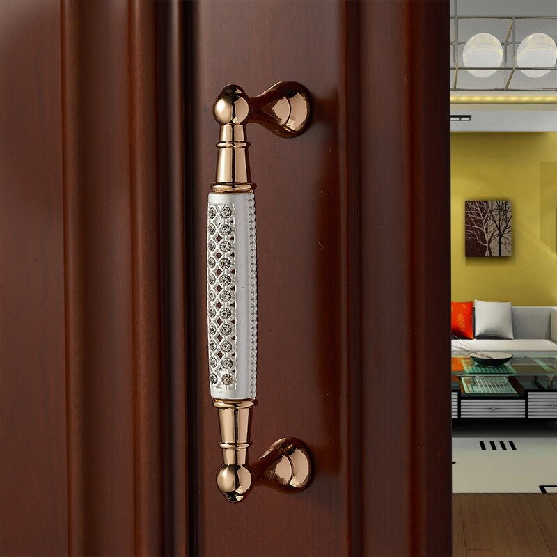Champagne Gold Door Handles With Diamond Luxury Zinc Alloy Cabinet Drawer Knobs European Wardrobe Furniture Pulls Hardware