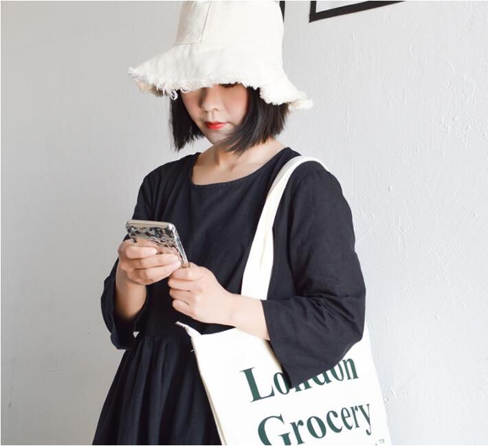 Kvinder bøttehat ensfarvet sort gul fiskerkasket bomuld lurvet forårssommersolhat bred skygge strandhat