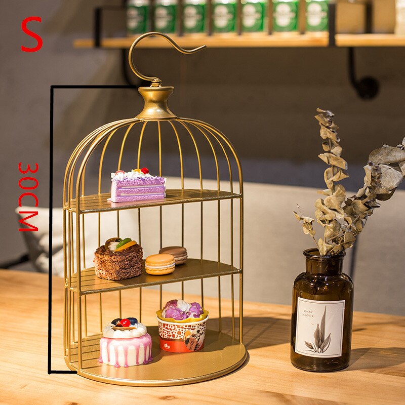 Gold/white/black European birdcage cake rack decoration theme item wedding candy stand display rack multi-layer cold food rack