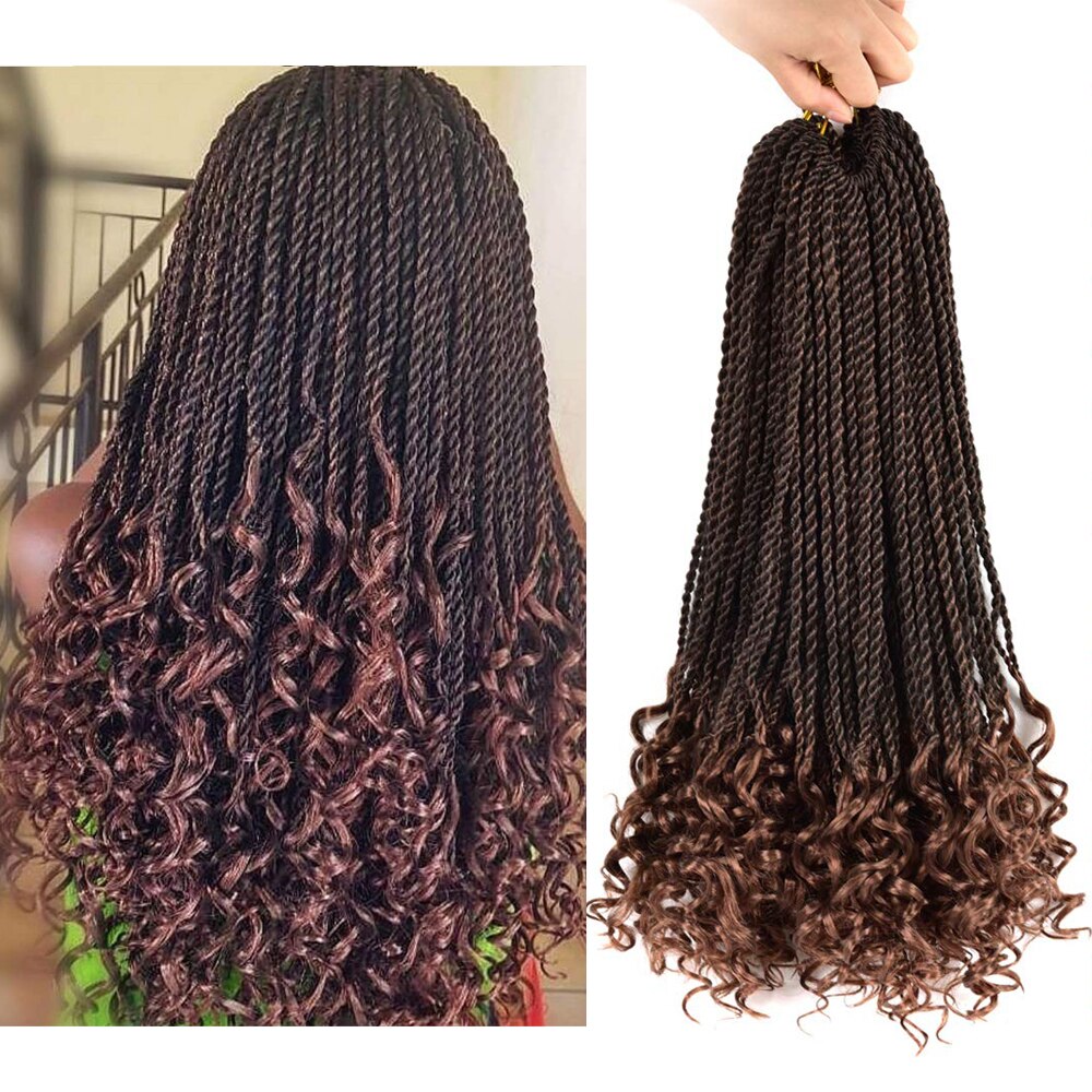 Goddess Senegal Twist Crochet Hair Braiding With Curly Ends Synthetic Braid Hair Extensions 18 Inch SOKU Ombre Senegalese Braids: T1B/30 / 3Pcs/Lot