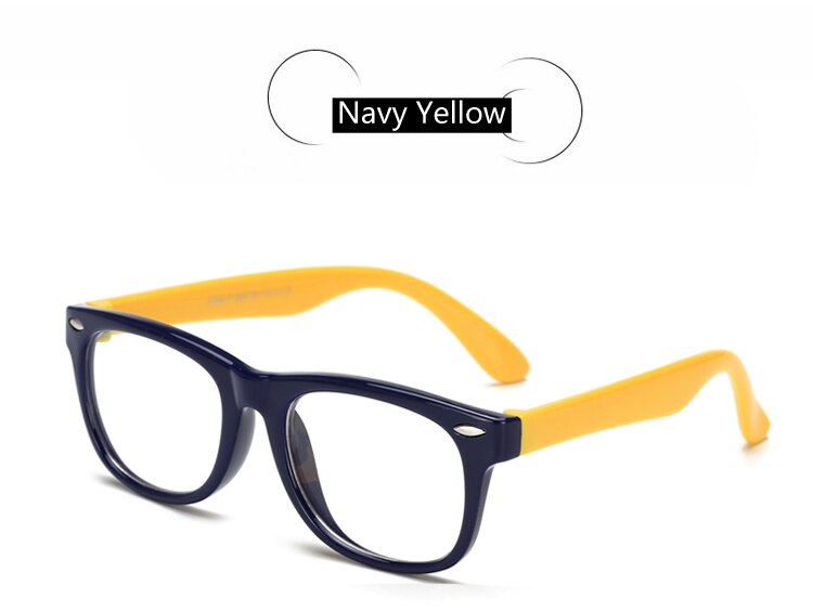 Ralferty-marcos de gafas TR90 para bebé, gafas de seguridad para niño, lentes transparentes, montura óptica Flexible suave para Miopía: Navy Yellow