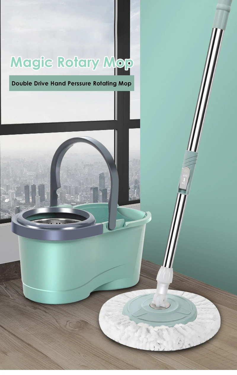 Suit, automatic rotating mop /3pcs mop replacement head, clean microfiber tow bucket lazy magic mop bucket.: Red