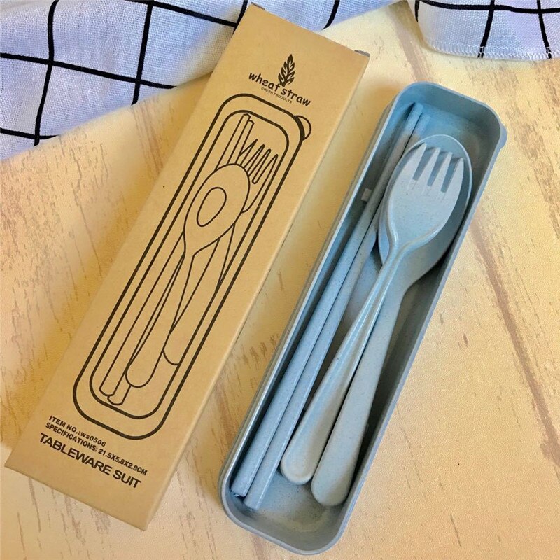 3pcs/Set Travel Cutler Portable Cutlery Box Kids Children Dinnerware Sets Chopsticks Fork Spoon Travel Cutlery Kitchen Tableware